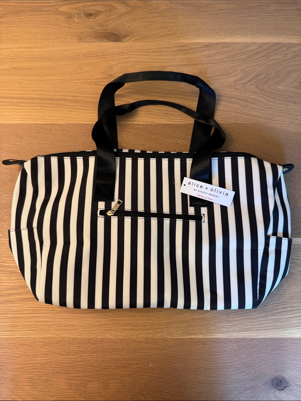 Alice + Olivia Black and White Vertical Stripe Tote